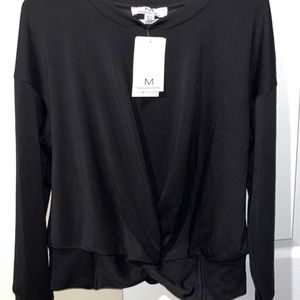 Magaschoni Black Crew Neck Criss Cross Sweatshirt nwt